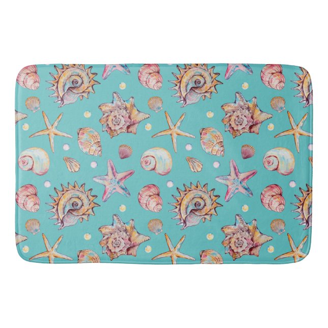 Seashell & Starfish Pattern beach vibes  Bath Mat (Front)
