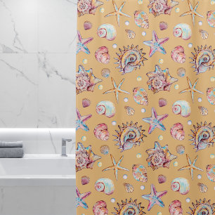 Seashell & Starfish Pattern beach vibes  Shower Curtain