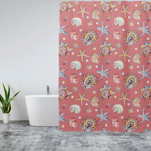 Seashell & Starfish Pattern beach vibes  Shower Curtain
