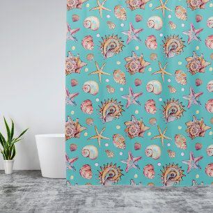 Seashell & Starfish Pattern beach vibes Shower Curtain