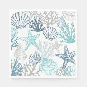 Seashell Starfish Pattern Blue And Teal Napkin