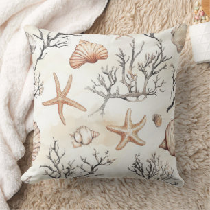Seashell Starfish Terracotta Ivory Coastal Cushion