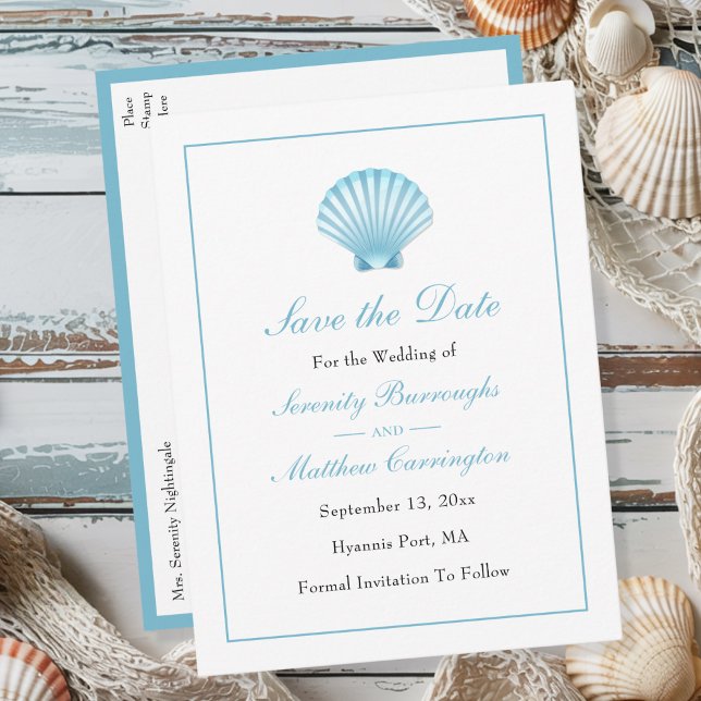 Seashell Summer Beach Wedding Save the Date Invitation Postcard (Creator Uploaded)