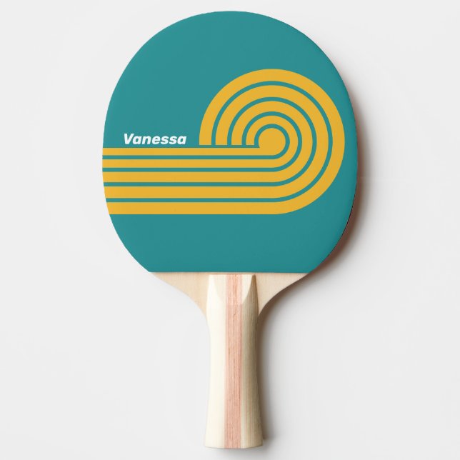 Seashell Sunrise Curl Stripes with Name Ping Pong Paddle (Front)