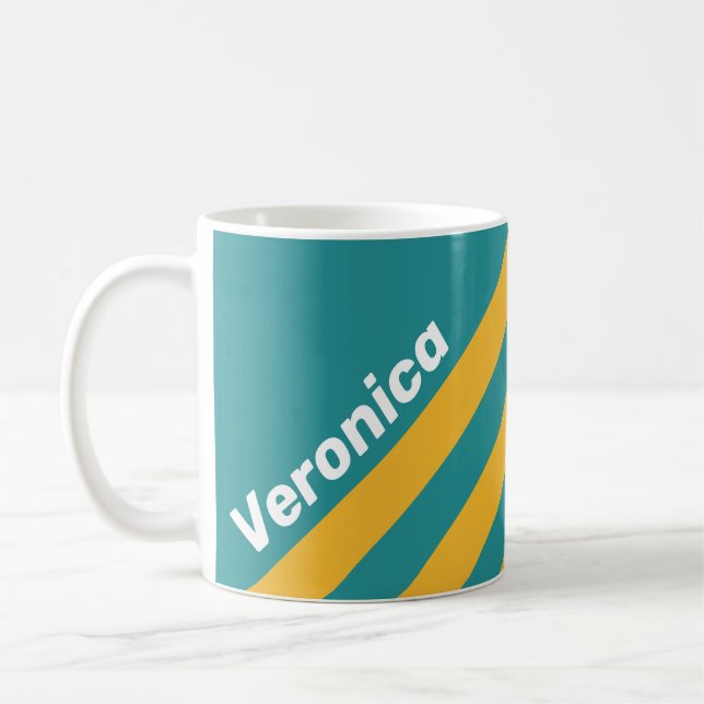 Seashell Sunrise Stripes with Name Coffee Mug (Left)