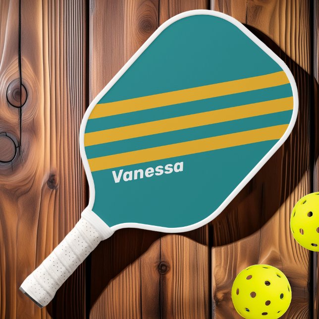 Seashell Sunrise Stripes with Name Pickleball Paddle (Creator Uploaded)