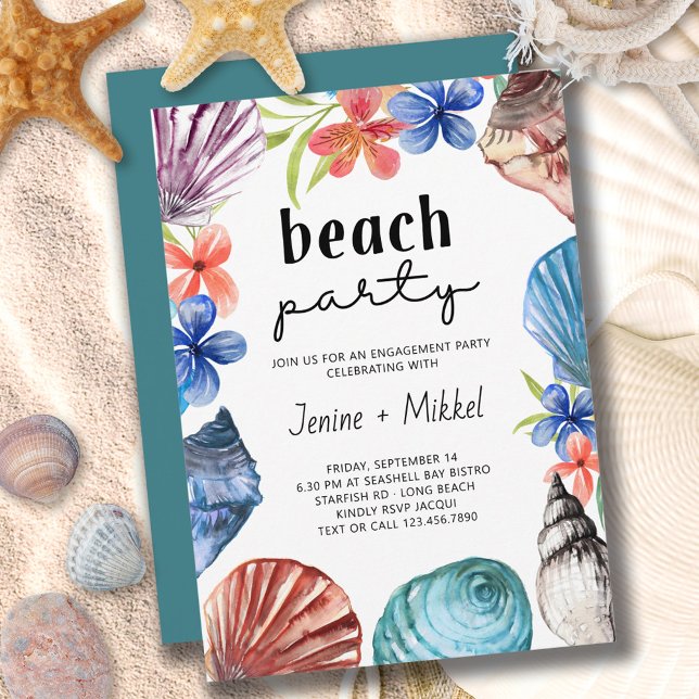 Seashell Tropical Flower Engagement Beach Party Invitation (Creator Uploaded)