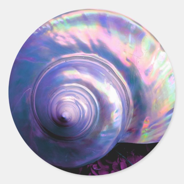 Seashell tropical opal mother of pearl look purple classic round sticker (Front)