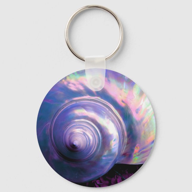 Seashell tropical opal mother of pearl look purple key ring (Front)