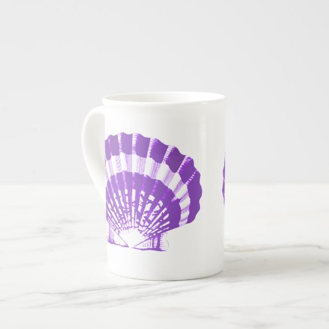 Seashell - violet and white bone china mug (Front Left)
