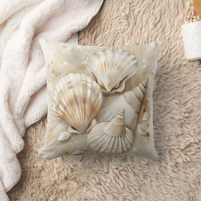 Seashell Watercolor Coastal  Cushion (Blanket)