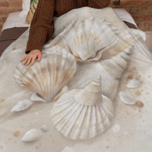 Seashell Watercolor Coastal  Fleece Blanket