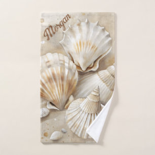 Seashell Watercolor Coastal  Hand Towel