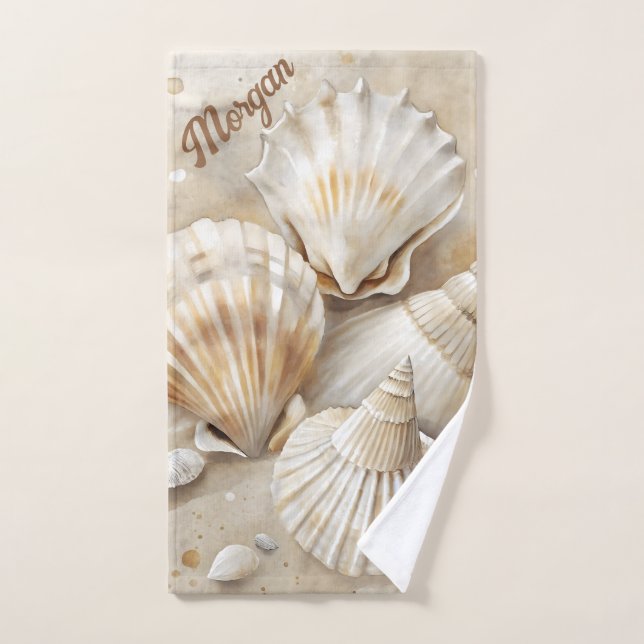 Seashell Watercolor Coastal  Hand Towel (Hand Towel)