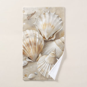 Seashell Watercolor Coastal Hand Towel