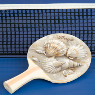 Seashell Watercolor Coastal Ping Pong Paddle