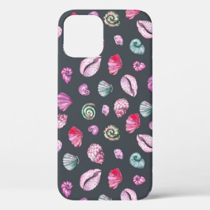 Seashell Watercolor: Dark Blue Pattern iPhone 12 Case