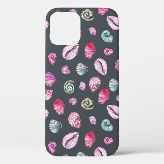 Seashell Watercolor: Dark Blue Pattern iPhone 12 Case