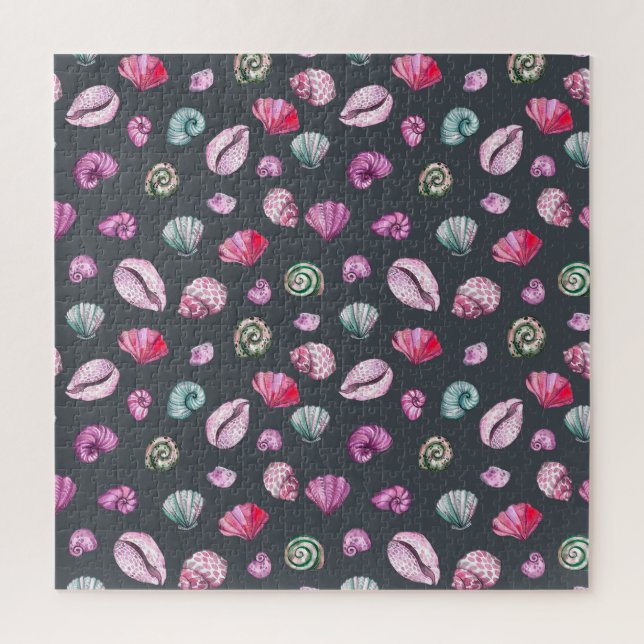 Seashell Watercolor: Dark Blue Pattern Jigsaw Puzzle (Vertical)