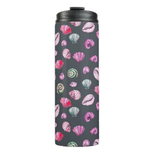 Seashell Watercolor: Dark Blue Pattern Thermal Tumbler
