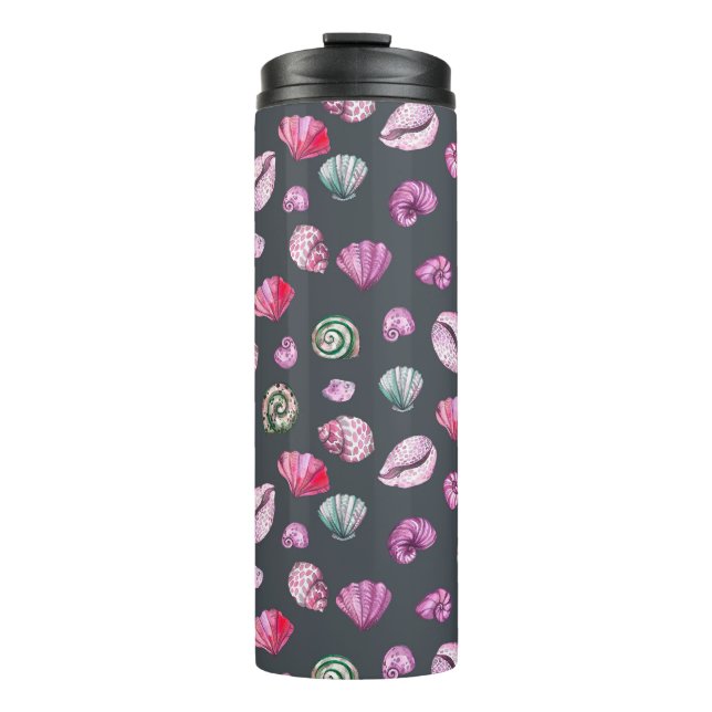 Seashell Watercolor: Dark Blue Pattern Thermal Tumbler (Front)