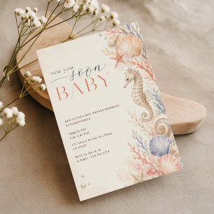 Seashell Watercolor Sea You Soon Baby Shower Invitation
