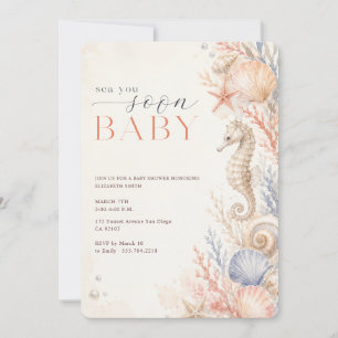 Seashell Watercolor Sea You Soon Baby Shower Invitation