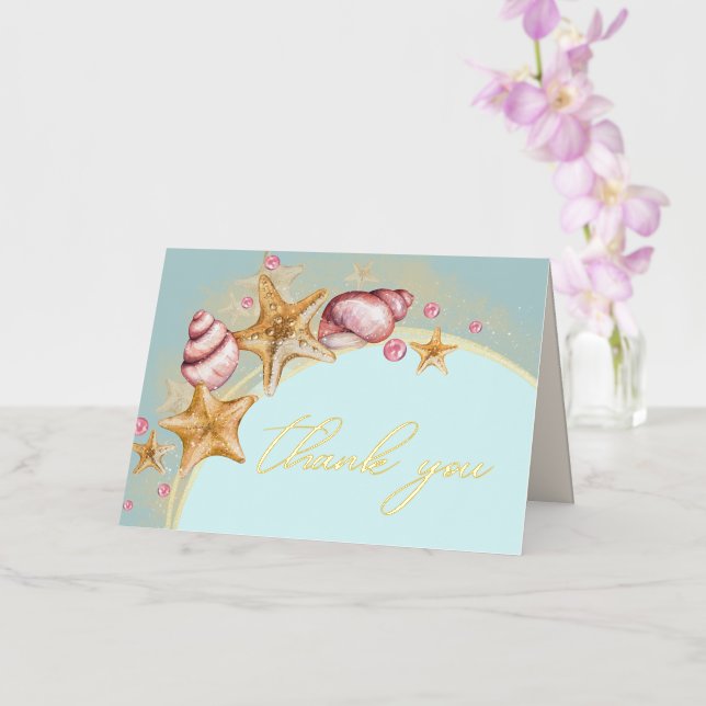 Seashell Wedding Gold Foil Thank You Card (Orchid)