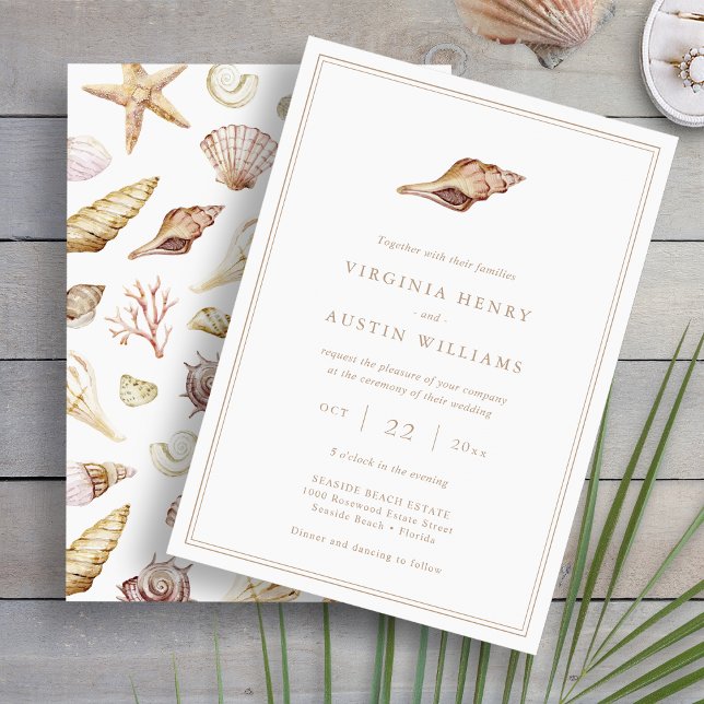 Seashell Wedding Invitation (Modern Minimalist Seashell Watercolor Wedding Invitation by Painted Paperie
)