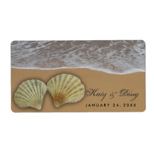 Seashell wedding labels with beach and sand