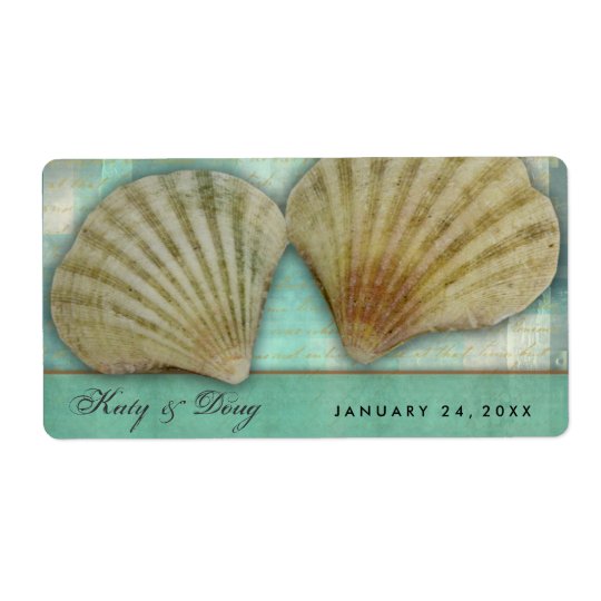 Seashell wedding labels with blue green accent