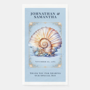 Seashell wedding serviettes ivory blue nautical napkin