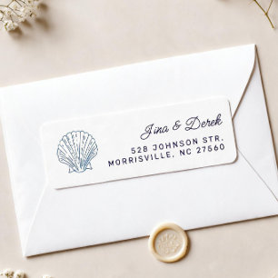 Seashell White Blue Wedding Return Address Label