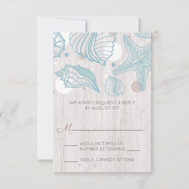 Seashell Whitewashed Wood Beach RSVP Cards (Front)