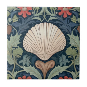 Seashell William Morris style ocean themed floral Ceramic Tile