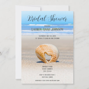 Seashell with Heart & sand at Beach, Bridal Shower Invitation