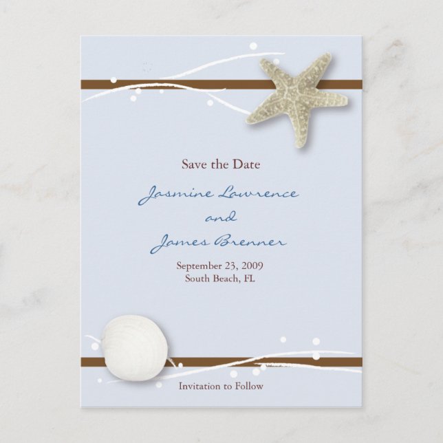 Seashell with Ribbon Announcement Postcard (Front)