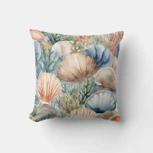 Seashells And Coral Reef Ocean Coastal Cushion