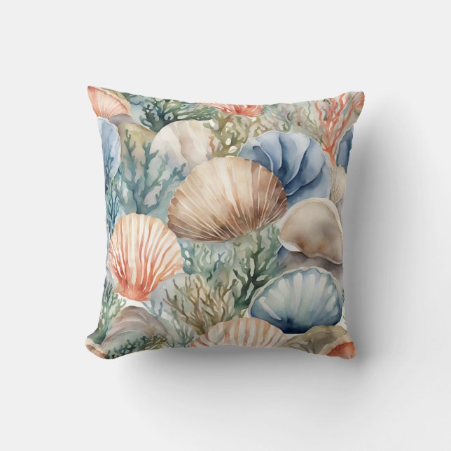 Seashells And Coral Reef Ocean Coastal Cushion (Front)