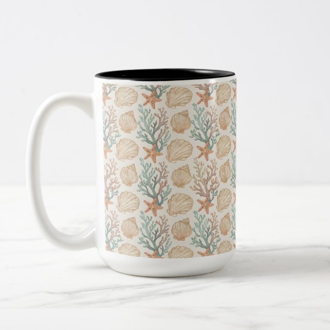 Seashells and Coral Two-Tone Coffee Mug (Left)