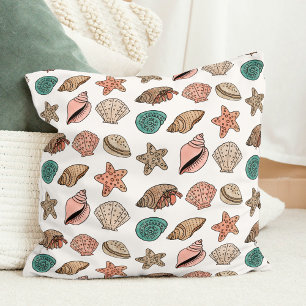Seashells and Hermit Crab Cute Beach Cushion