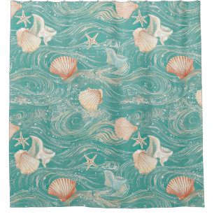 Seashells and Ocean Waves Pattern (10) Shower Curtain