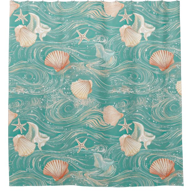Seashells and Ocean Waves Pattern (10) Shower Curtain (Front)