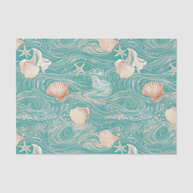 Seashells and Ocean Waves Pattern (10) Tissue Paper (Front)