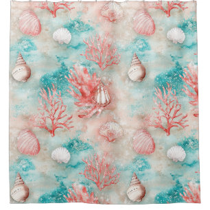 Seashells and Ocean Waves Pattern (11) Shower Curtain