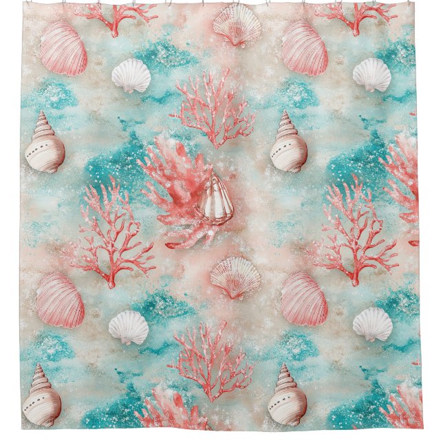 Seashells and Ocean Waves Pattern (11) Shower Curtain (Front)