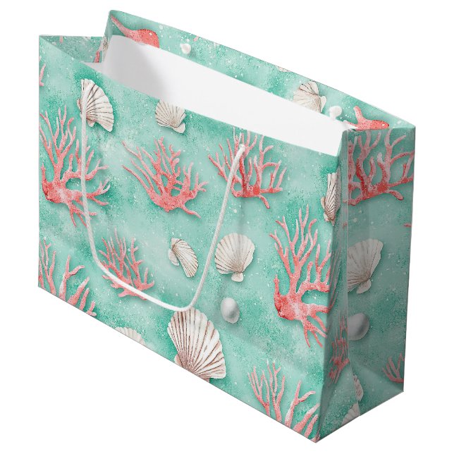 Seashells and Ocean Waves Pattern (12) Large Gift Bag (Front Angled)