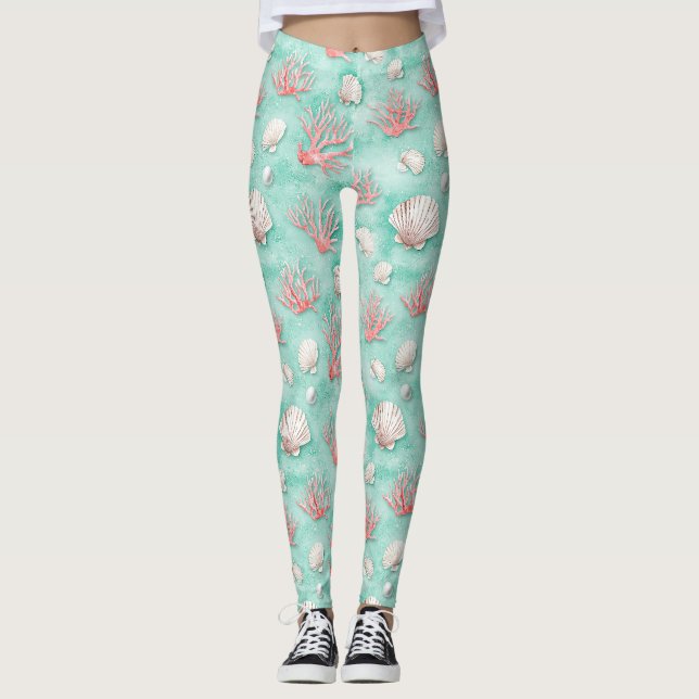 Seashells and Ocean Waves Pattern (12) Leggings (Front)