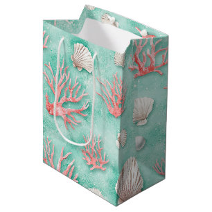 Seashells and Ocean Waves Pattern (12) Medium Gift Bag
