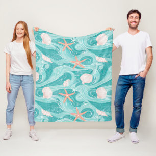 Seashells and Ocean Waves Pattern (13) Fleece Blanket